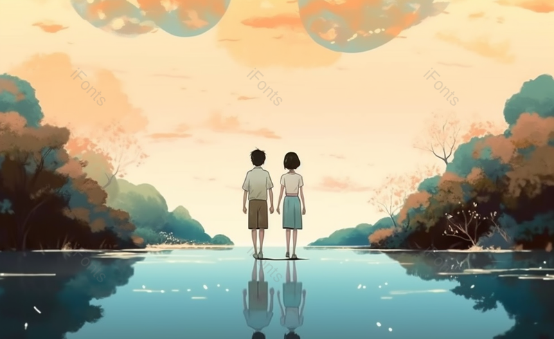 手绘海边情侣牵手背景,插画/手绘图,插画/手绘图库,插画/手绘图下载,插画/手绘